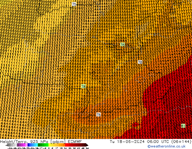 Height/Temp. 925 hPa ECMWF mar 18.06.2024 06 UTC