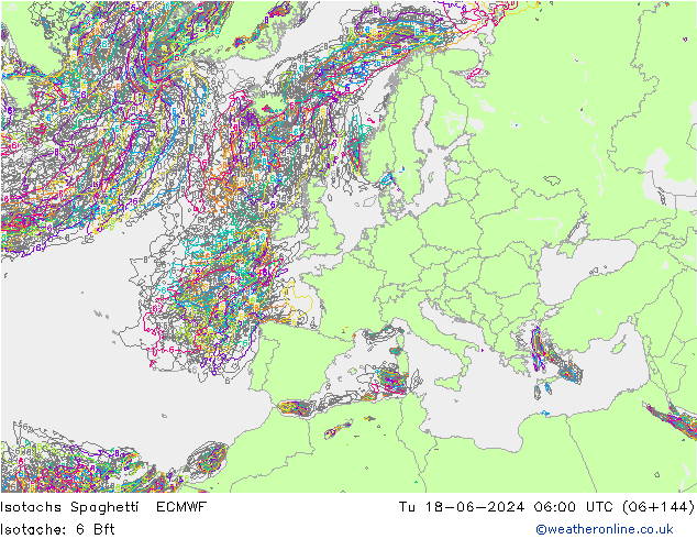 Isotachs Spaghetti ECMWF Tu 18.06.2024 06 UTC