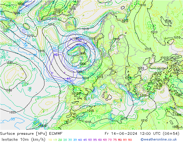 Isotachs (kph) ECMWF Fr 14.06.2024 12 UTC