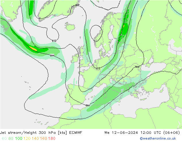 Jet stream/Height 300 hPa ECMWF We 12.06.2024 12 UTC