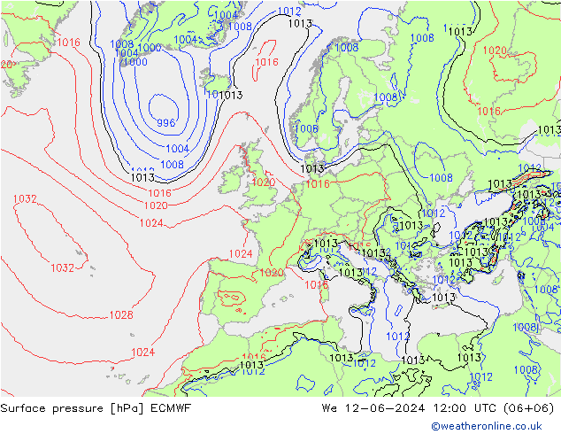 Pressione al suolo ECMWF mer 12.06.2024 12 UTC