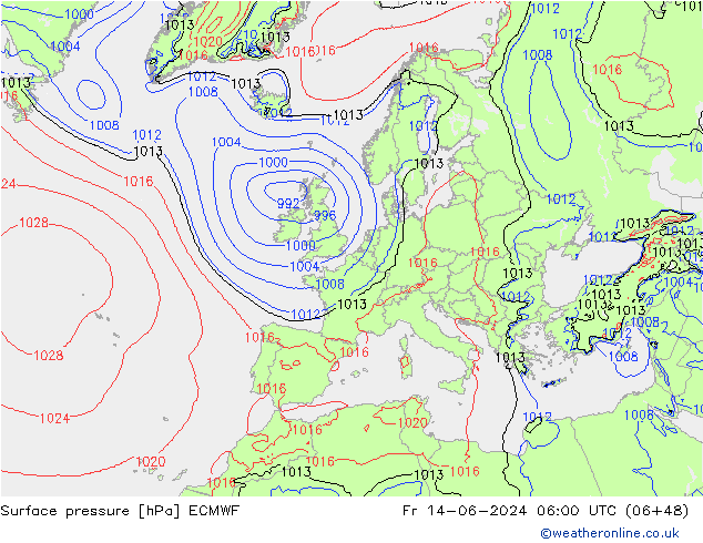 Bodendruck ECMWF Fr 14.06.2024 06 UTC