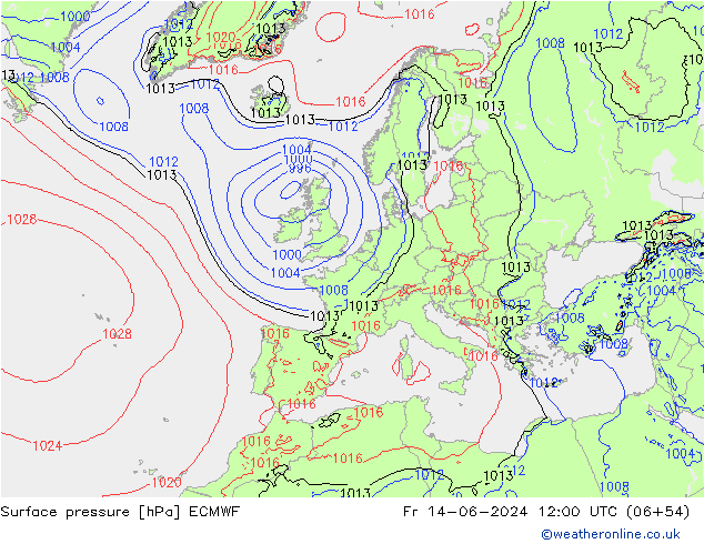Pressione al suolo ECMWF ven 14.06.2024 12 UTC