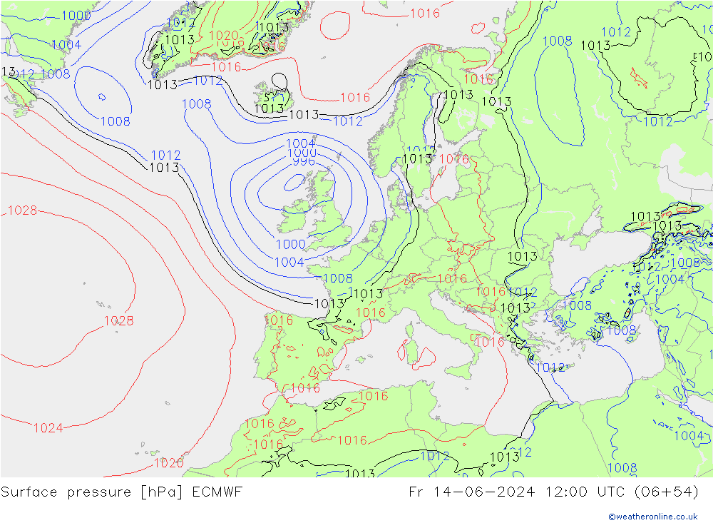 Pressione al suolo ECMWF ven 14.06.2024 12 UTC