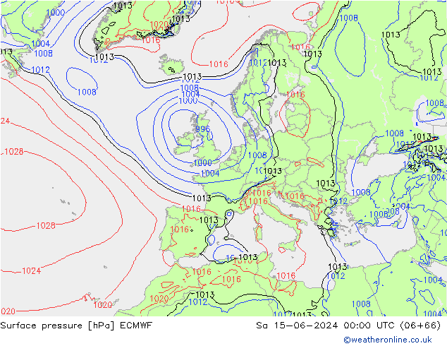 Atmosférický tlak ECMWF So 15.06.2024 00 UTC