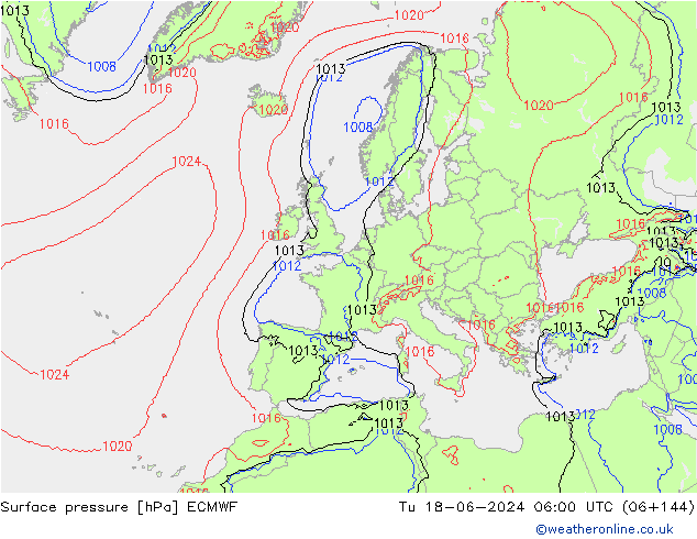 Surface pressure ECMWF Tu 18.06.2024 06 UTC