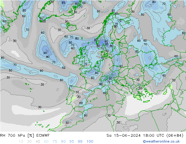 RH 700 hPa ECMWF so. 15.06.2024 18 UTC