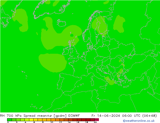 RH 700 hPa Spread ECMWF Fr 14.06.2024 06 UTC