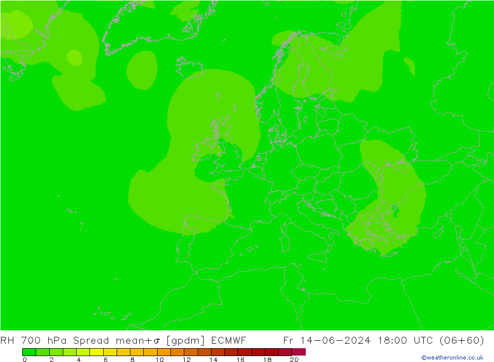 Humidité rel. 700 hPa Spread ECMWF ven 14.06.2024 18 UTC
