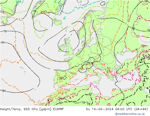 Height/Temp. 925 hPa ECMWF Su 16.06.2024 06 UTC