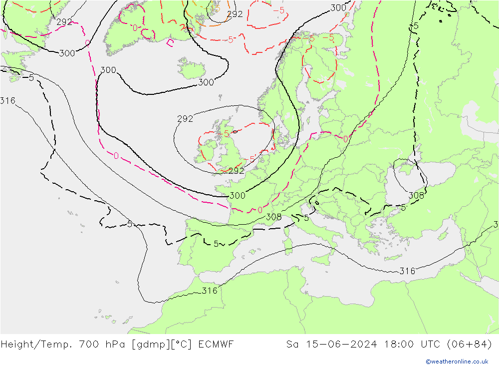 Height/Temp. 700 hPa ECMWF Sa 15.06.2024 18 UTC