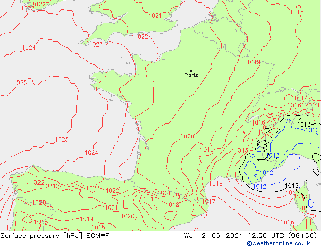 Surface pressure ECMWF We 12.06.2024 12 UTC