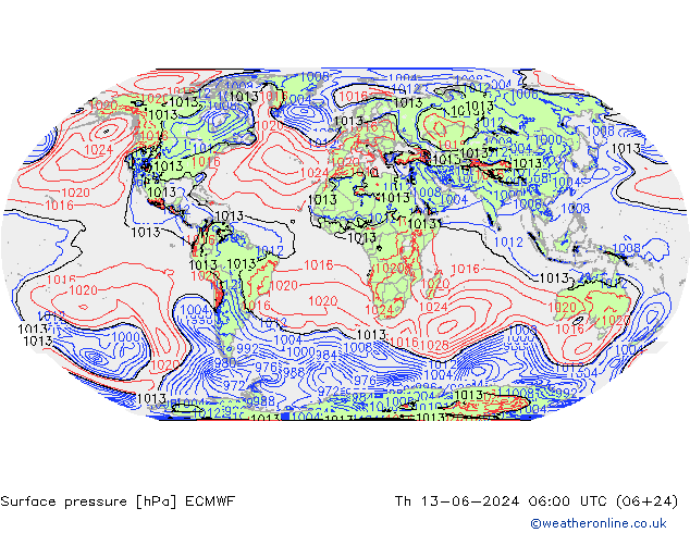 Bodendruck ECMWF Do 13.06.2024 06 UTC