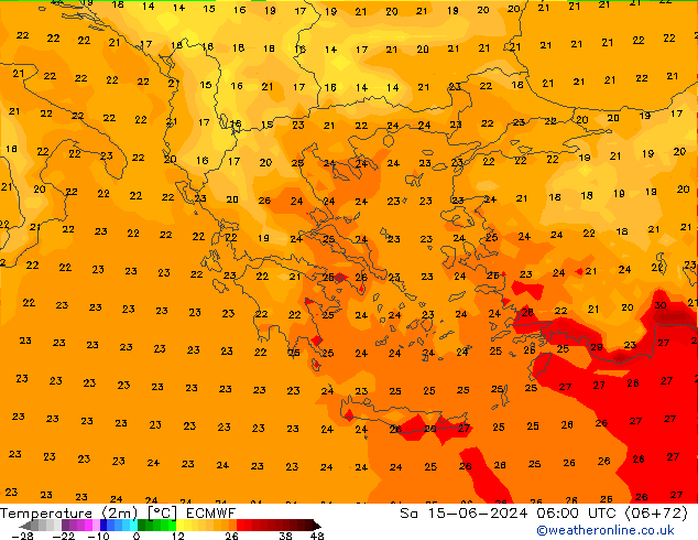 Temperaturkarte (2m) ECMWF Sa 15.06.2024 06 UTC