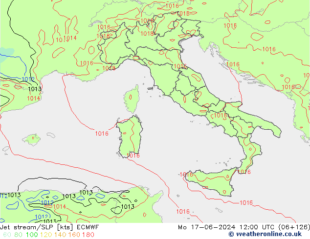 Jet stream/SLP ECMWF Mo 17.06.2024 12 UTC