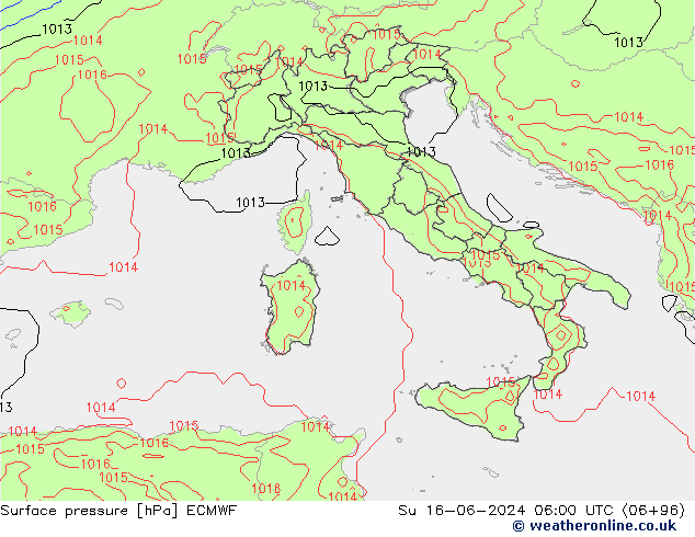 Surface pressure ECMWF Su 16.06.2024 06 UTC