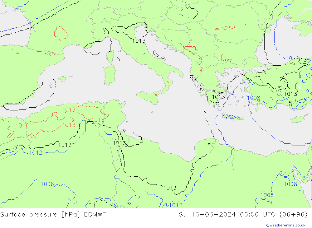 Atmosférický tlak ECMWF Ne 16.06.2024 06 UTC