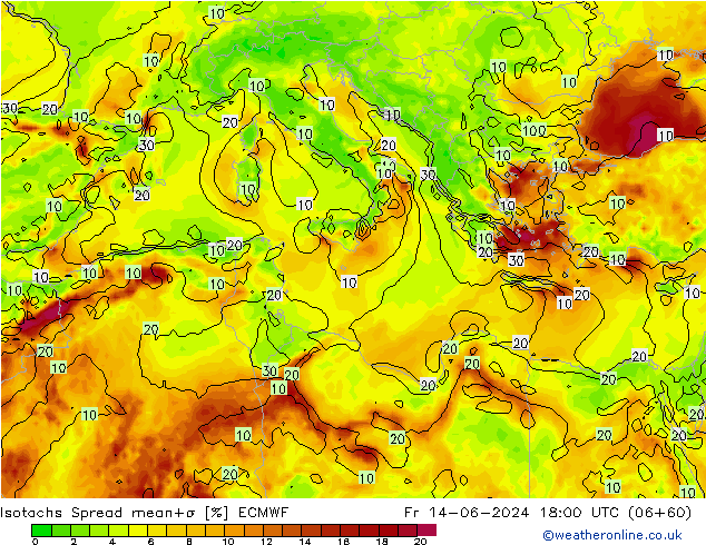 Isotachs Spread ECMWF пт 14.06.2024 18 UTC