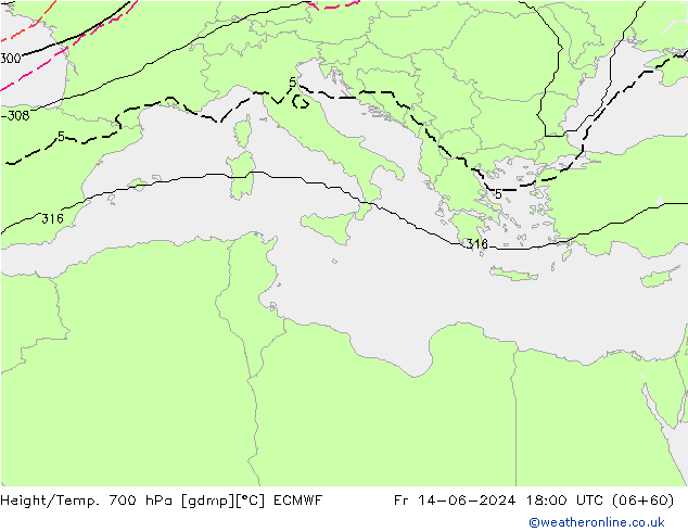 Height/Temp. 700 hPa ECMWF pt. 14.06.2024 18 UTC