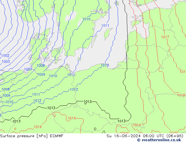 Surface pressure ECMWF Su 16.06.2024 06 UTC