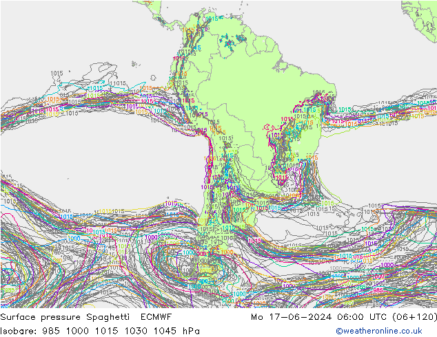 Pressione al suolo Spaghetti ECMWF lun 17.06.2024 06 UTC