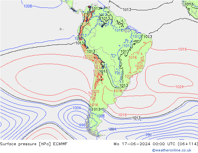 Surface pressure ECMWF Mo 17.06.2024 00 UTC