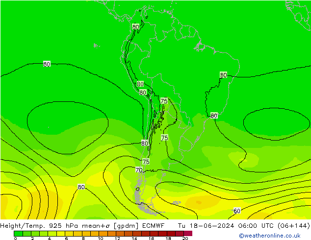 Hoogte/Temp. 925 hPa ECMWF di 18.06.2024 06 UTC