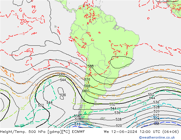 Height/Temp. 500 hPa ECMWF We 12.06.2024 12 UTC