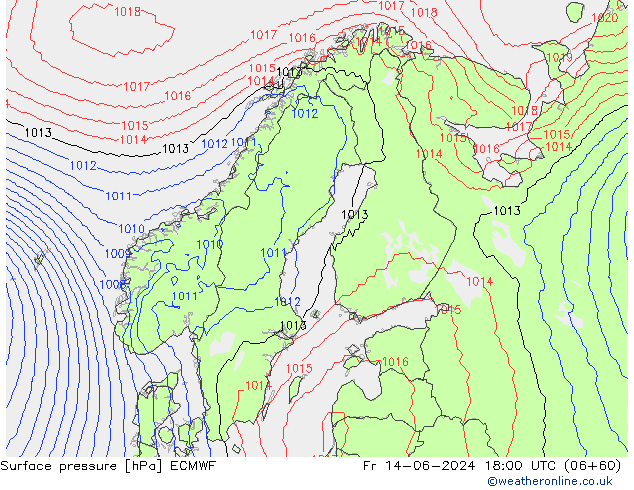 Bodendruck ECMWF Fr 14.06.2024 18 UTC