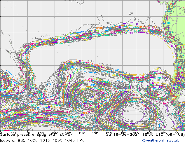 Surface pressure Spaghetti ECMWF Su 16.06.2024 18 UTC