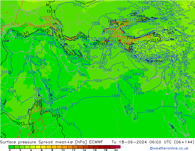 Yer basıncı Spread ECMWF Sa 18.06.2024 06 UTC