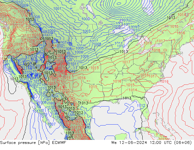 Surface pressure ECMWF We 12.06.2024 12 UTC