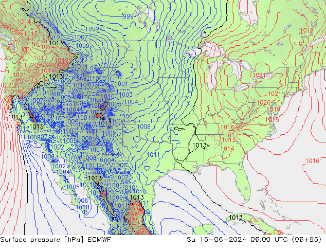 Pressione al suolo ECMWF dom 16.06.2024 06 UTC