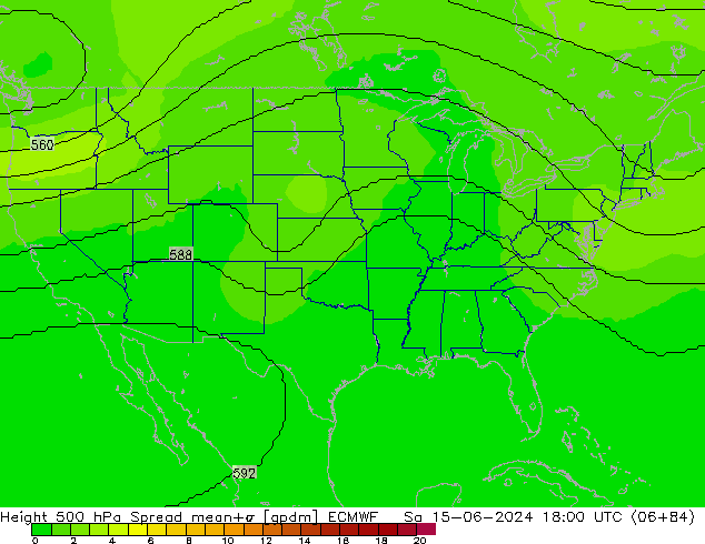 Geop. 500 hPa Spread ECMWF sáb 15.06.2024 18 UTC