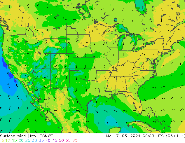 Surface wind ECMWF Mo 17.06.2024 00 UTC