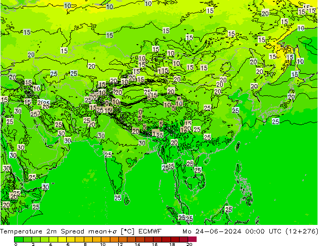 Temperatuurkaart Spread ECMWF ma 24.06.2024 00 UTC