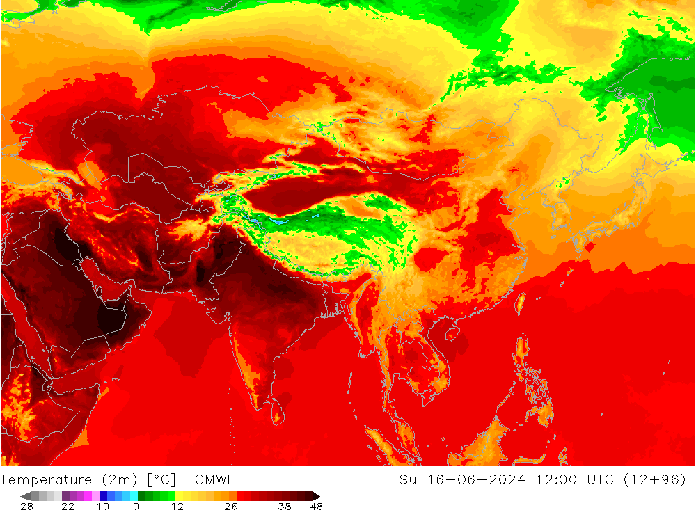 Temperature (2m) ECMWF Su 16.06.2024 12 UTC