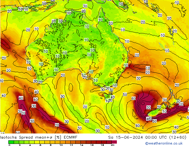 Isotachs Spread ECMWF Sáb 15.06.2024 00 UTC