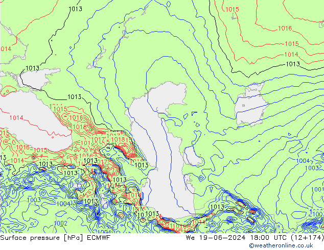 Presión superficial ECMWF mié 19.06.2024 18 UTC