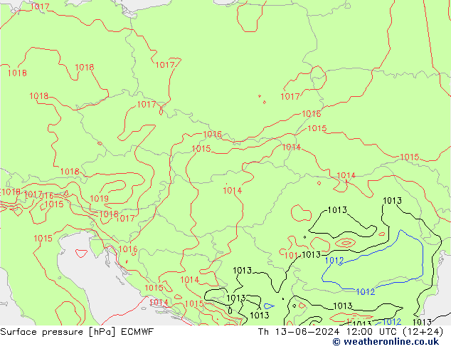 Surface pressure ECMWF Th 13.06.2024 12 UTC