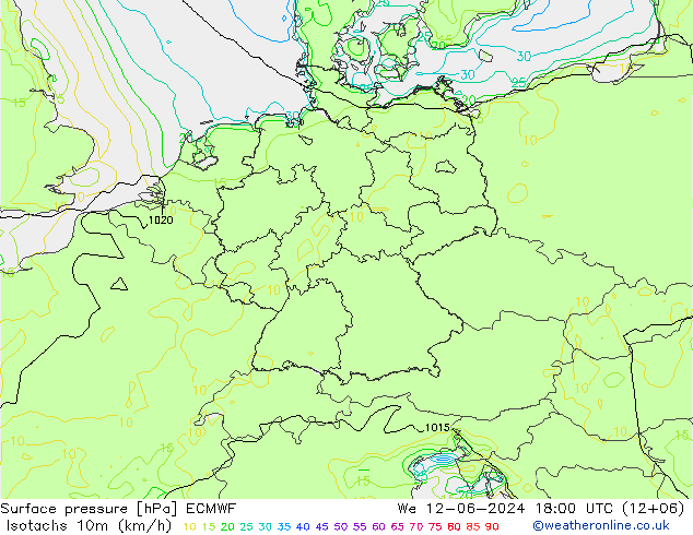 Isotachs (kph) ECMWF St 12.06.2024 18 UTC