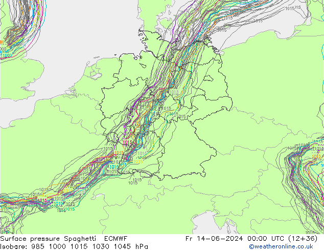 Surface pressure Spaghetti ECMWF Fr 14.06.2024 00 UTC