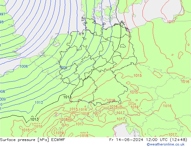 Surface pressure ECMWF Fr 14.06.2024 12 UTC