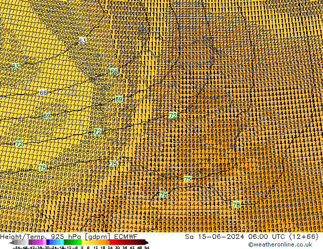 Geop./Temp. 925 hPa ECMWF sáb 15.06.2024 06 UTC
