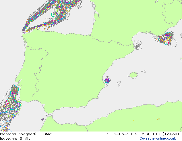 Isotachs Spaghetti ECMWF Th 13.06.2024 18 UTC