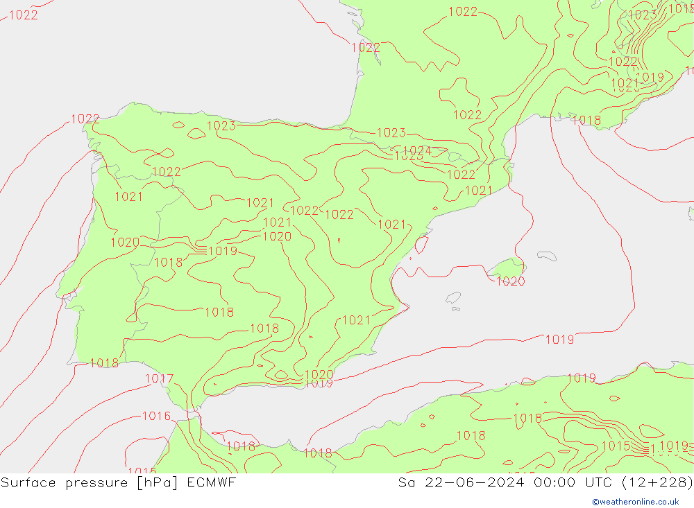 pressão do solo ECMWF Sáb 22.06.2024 00 UTC