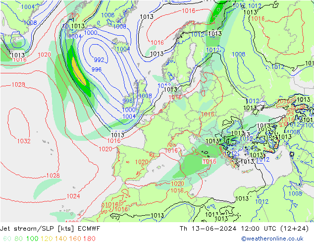 Polarjet/Bodendruck ECMWF Do 13.06.2024 12 UTC