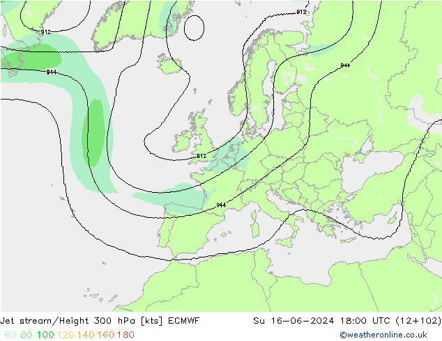 Jet stream ECMWF Dom 16.06.2024 18 UTC