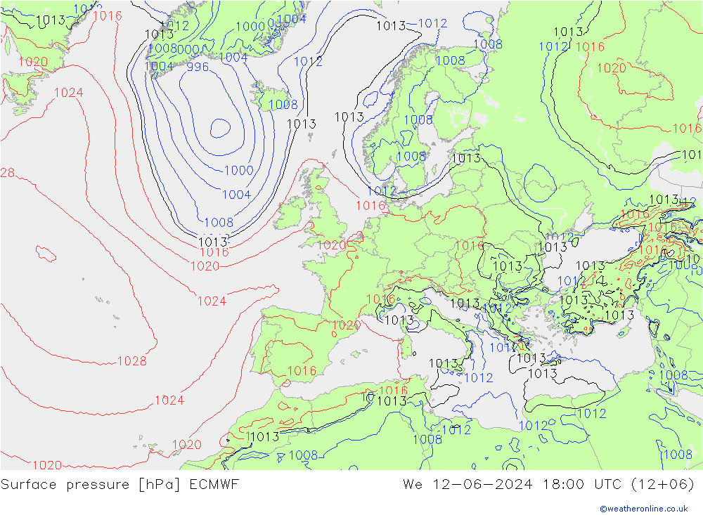 ciśnienie ECMWF śro. 12.06.2024 18 UTC