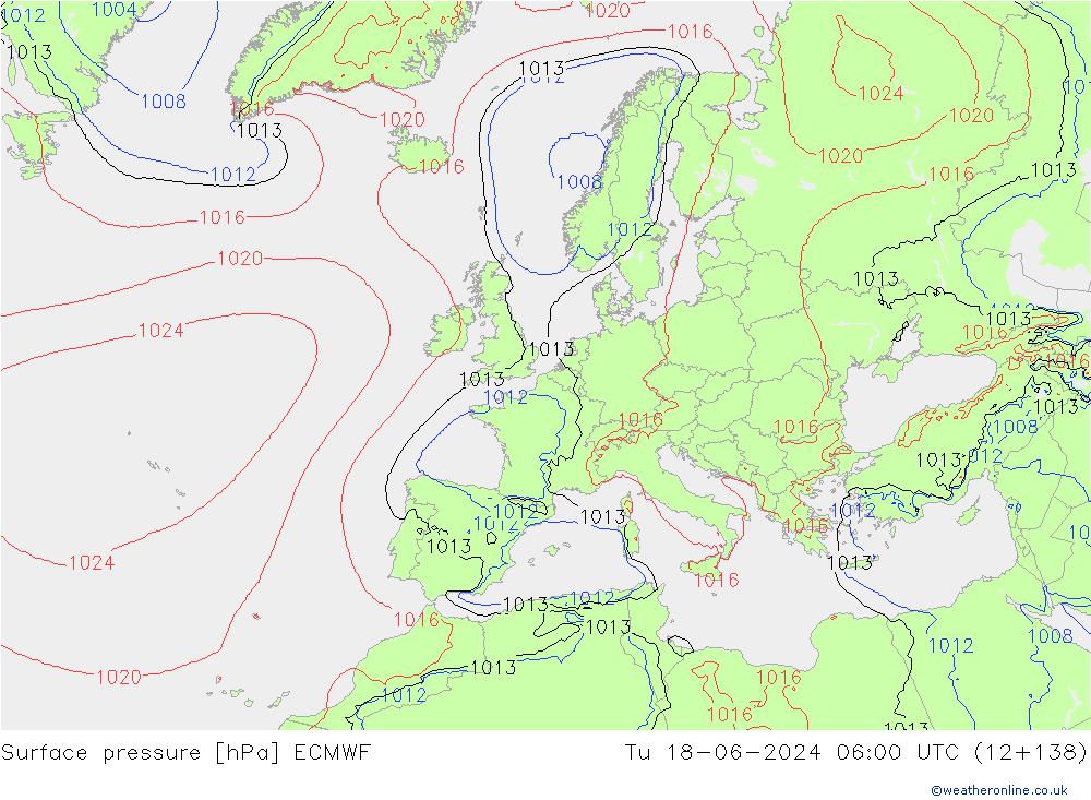 приземное давление ECMWF вт 18.06.2024 06 UTC